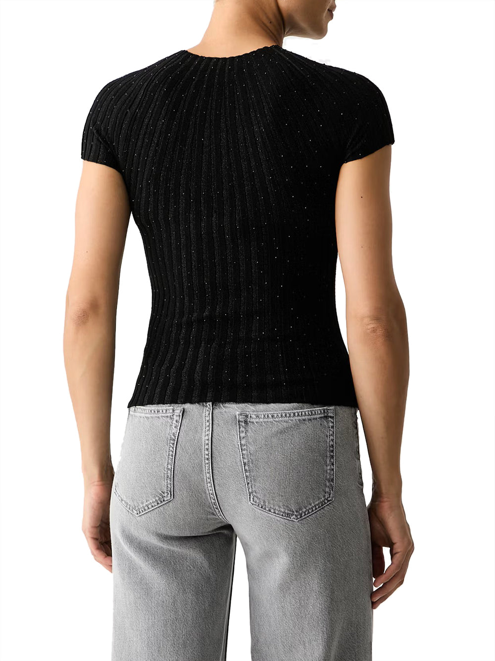 GUESS 1 USCITA Guess T-Shirt Ss Sheer Yoke Cn Perilla Ribbe - Nero Jet Black Multi