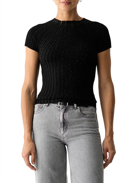 GUESS 1 USCITA Guess T-Shirt Ss Sheer Yoke Cn Perilla Ribbe - Nero Jet Black Multi