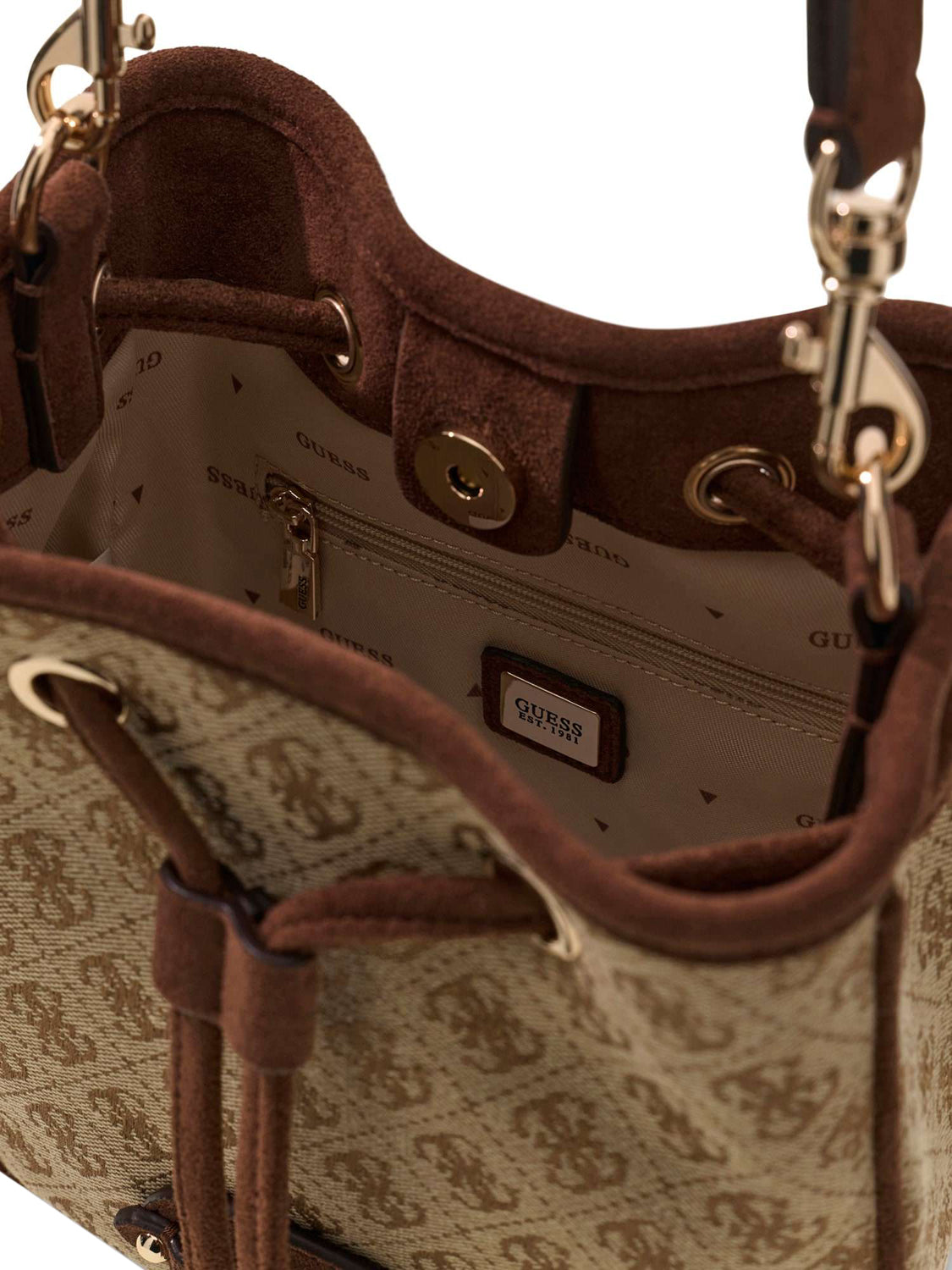 GUESS 2 USCITA Borsa A Mano Samantha Mini Drwstrn Bucket Guess - Muti Latte Logo/Brown
