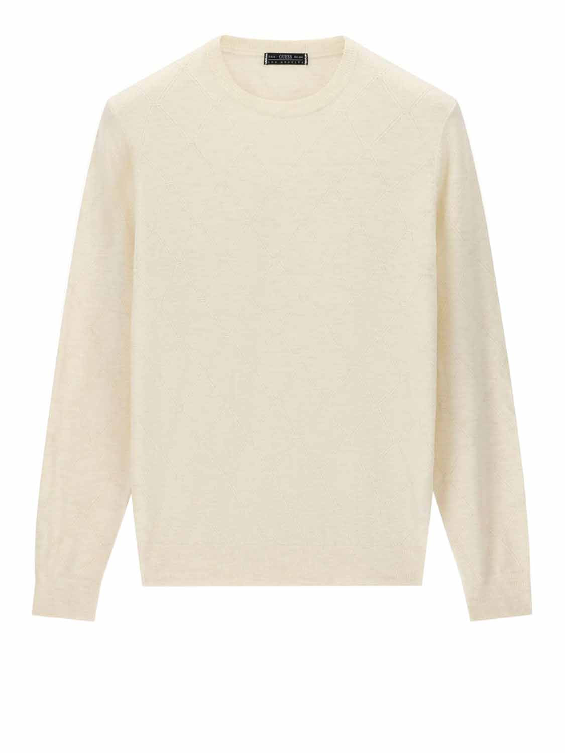 GUESS 2 USCITA Felpa Guess Nial Cn Ls Diamond Stitch - Bianco Antique White Heathe