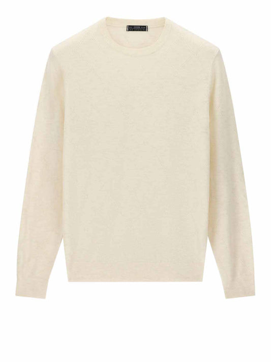 GUESS 2 USCITA Felpa Guess Nial Cn Ls Diamond Stitch - Bianco Antique White Heathe