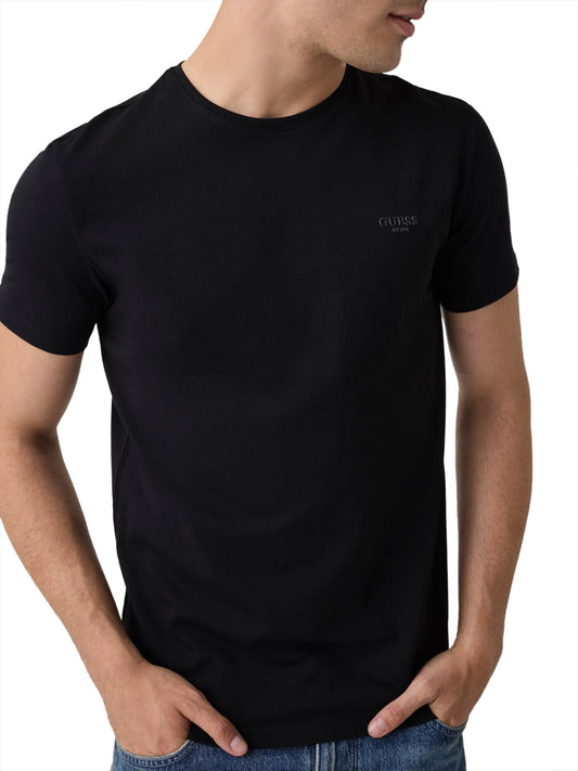 GUESS 2 USCITA Guess T-Shirt In Misto Cotone - Nero Jet Black A996