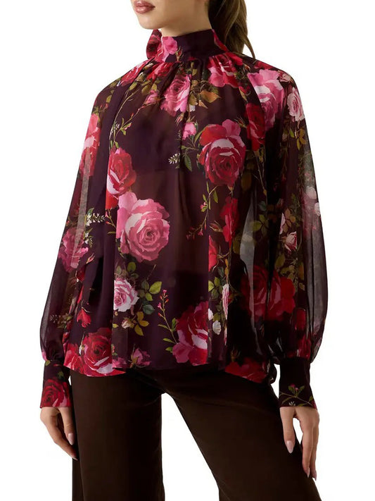 Guess Blusa Ls Audrine Bow Guess - Tapestry Pink Bouque Tapestry Pink Bouque