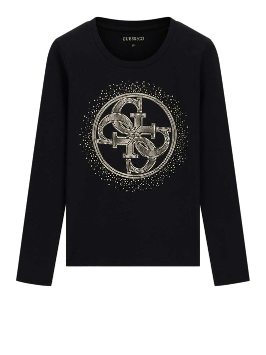 GUESS 2 USCITA Guess T-Shirt Ls Cn 4G Round Crystals Logo - Nero Jet Black A996