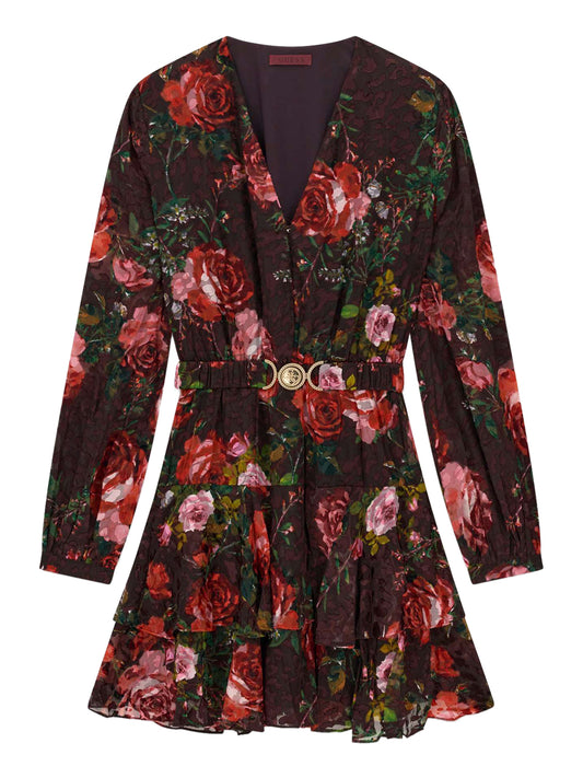 GUESS 2 USCITA Guess Abito Clarisse Belted Flare - Multicolore Tapestry Pink Bouque