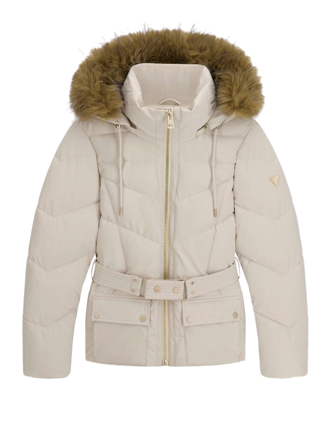 GUESS 2 USCITA Guess Giubbotto New Fatema Short Belted Puffer - Cream Creme brulee
