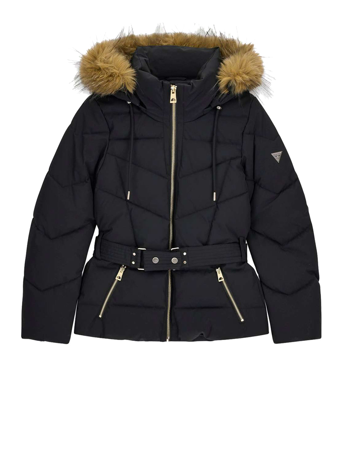 GUESS 2 USCITA Giubbotto Guess New Fatema Short Belted Puffer Nero Jet Black A996