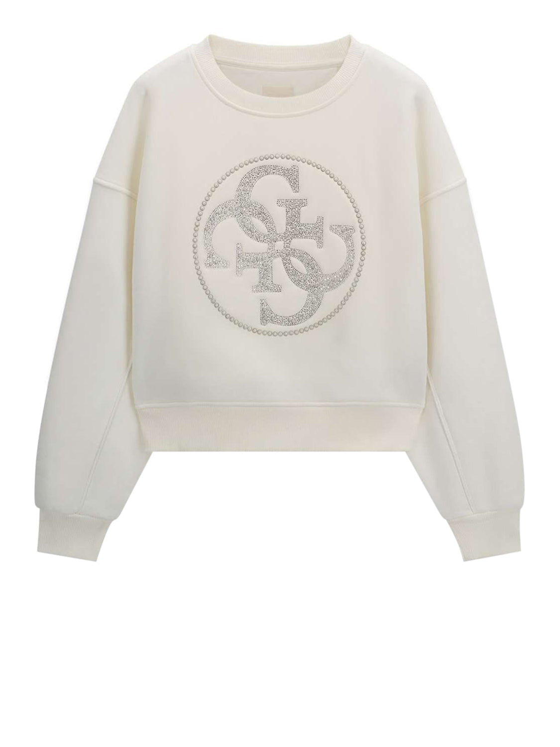 Guess Felpa Guess Cn 4G Round Logo Rhinestones Bianco Cream white