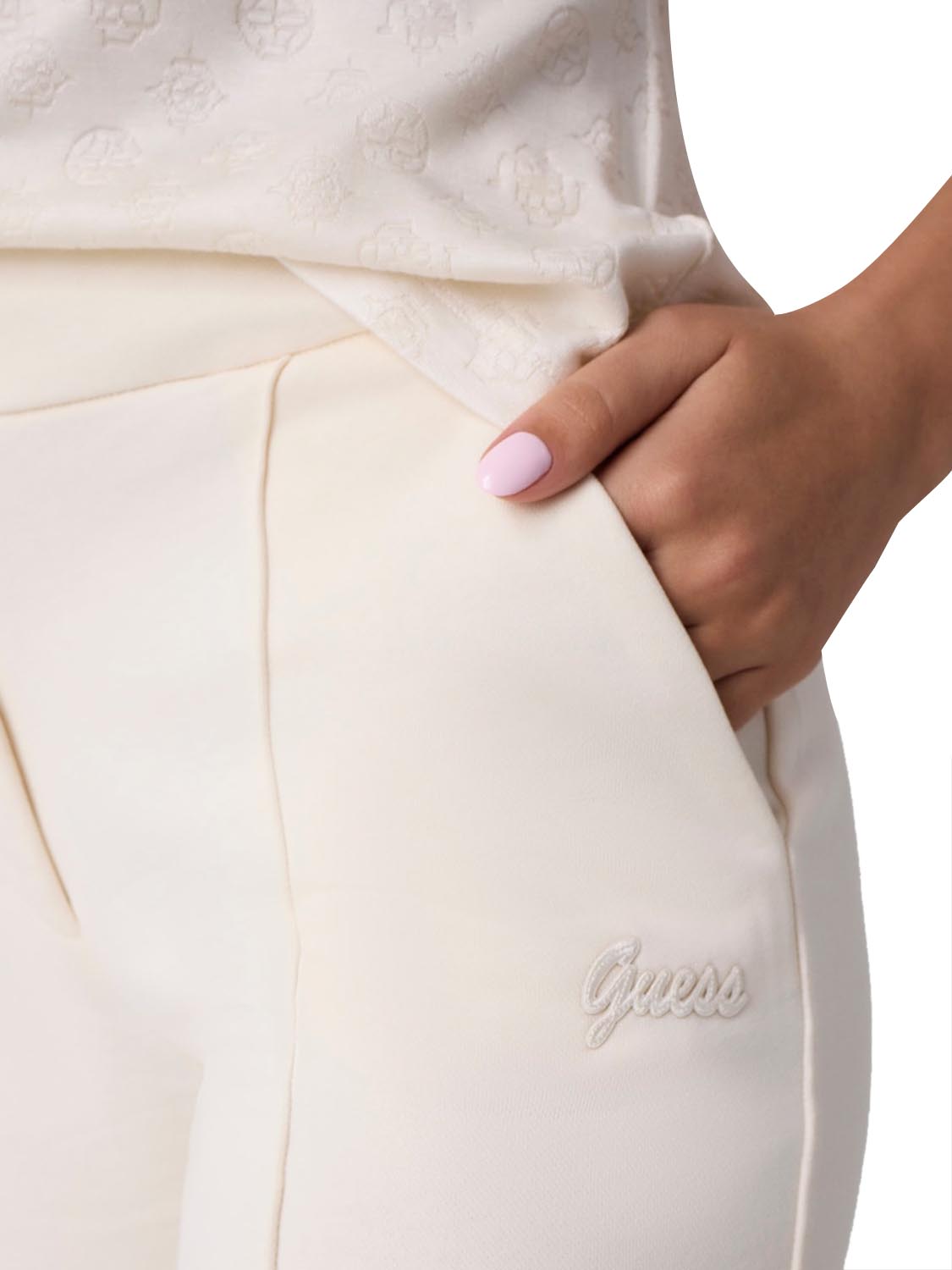 GUESS ATHLEISURE 1 USCITA Guess Pantalone Dione Wide Leg Bianco White Glam
