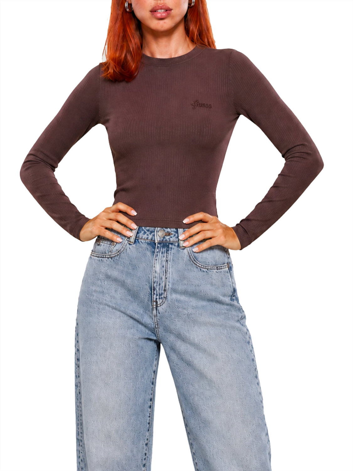 GUESS ATHLEISURE 1 USCITA Guess Top Logo Frontale Cherry Brown Cherry Brown