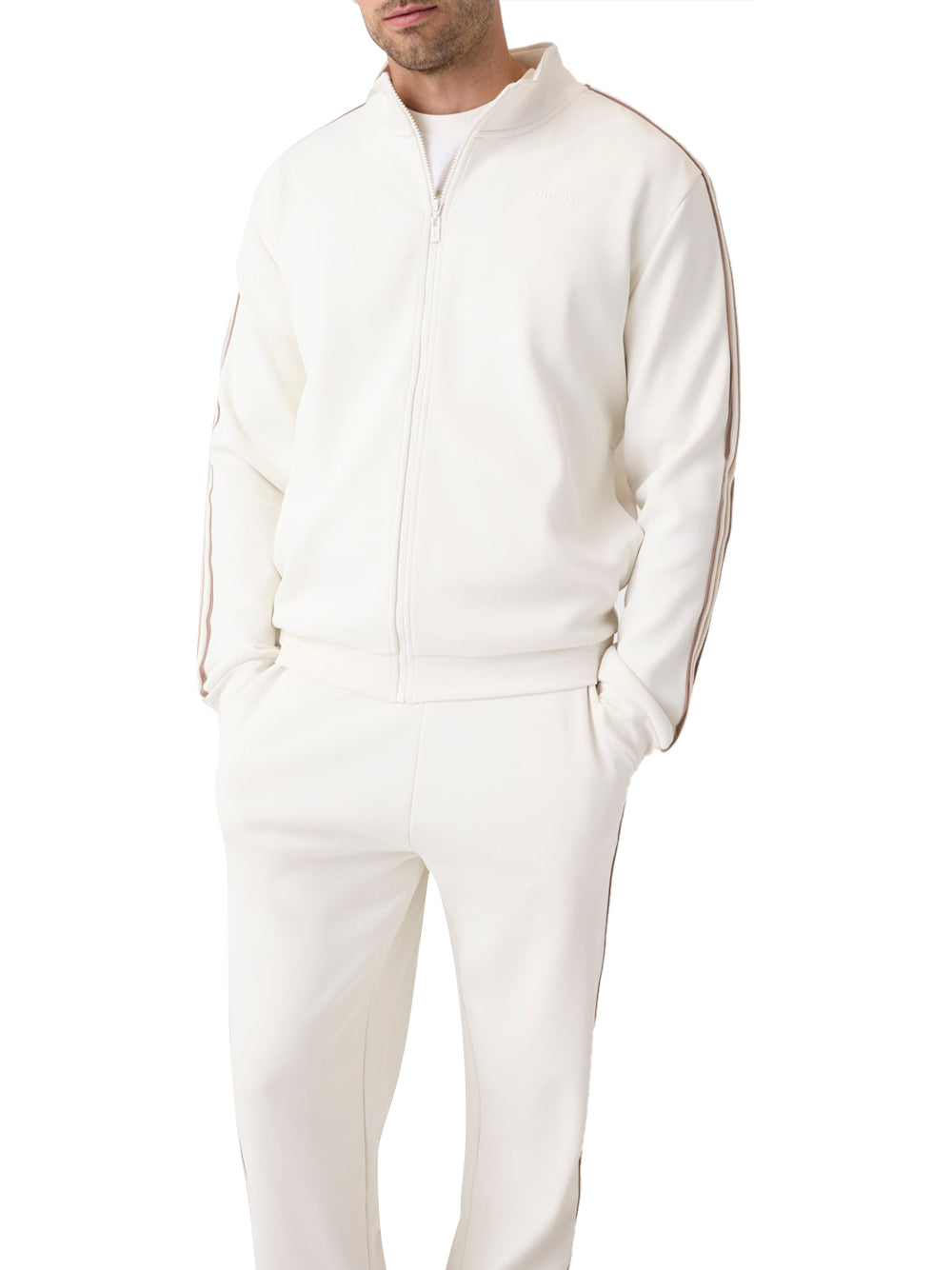 GUESS ATHLEISURE 1 USCITA Guess Felpa Vicktor Con Bande Laterali - Bianco Mountain White