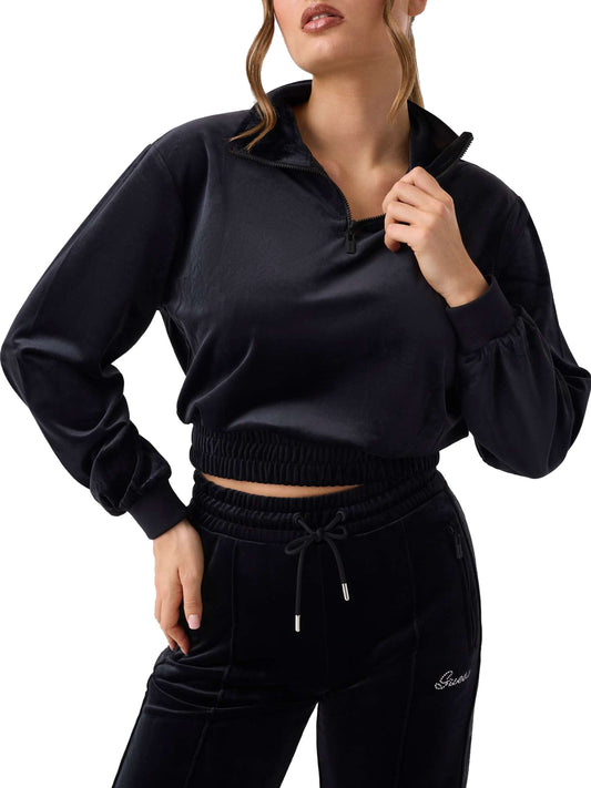 GUESS ATHLEISURE 2 USCITA Guess Felpa Amalia Half Zip High Neck - Nero Jet Black A996