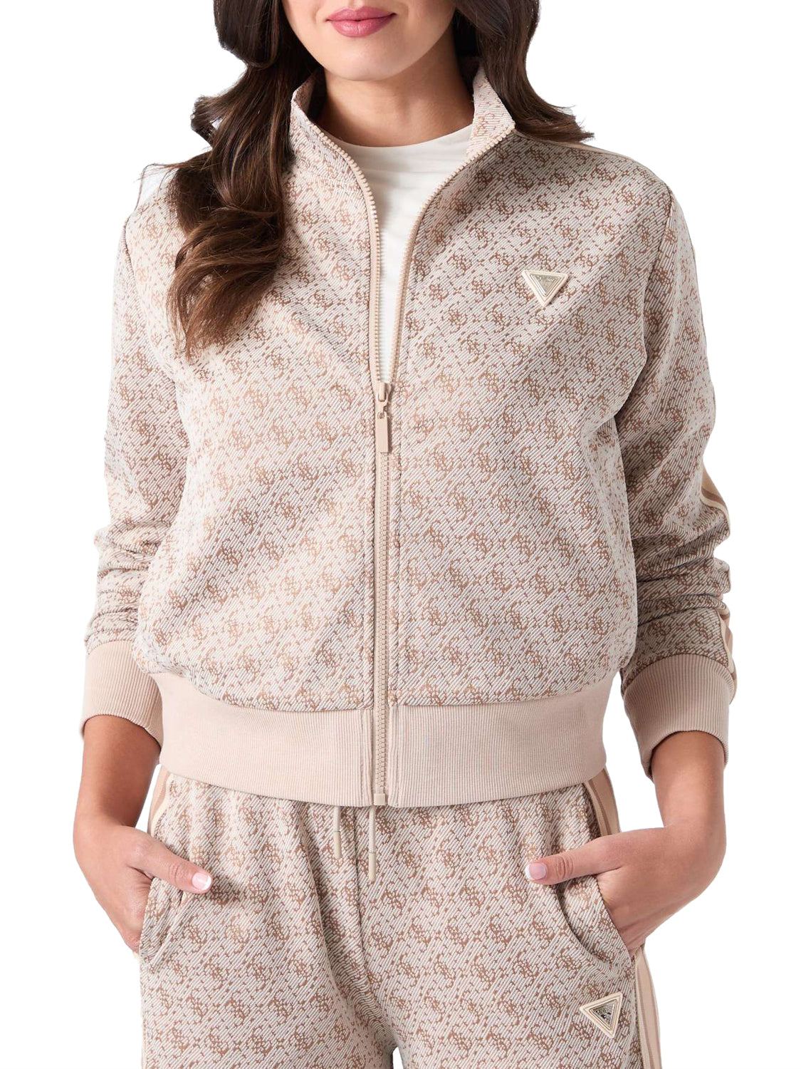 Guess Felpa Guess 4G Allover Jacquard Beige 4G Rhombus Buffy Jac