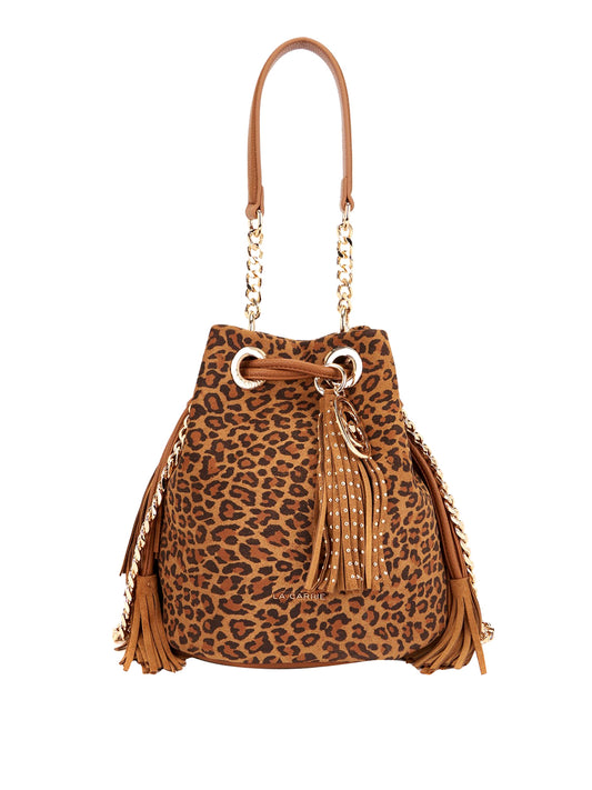 LA CARRIE Borsa Lio Bucket Suede Animalier La Carrie - Marrone BROWN