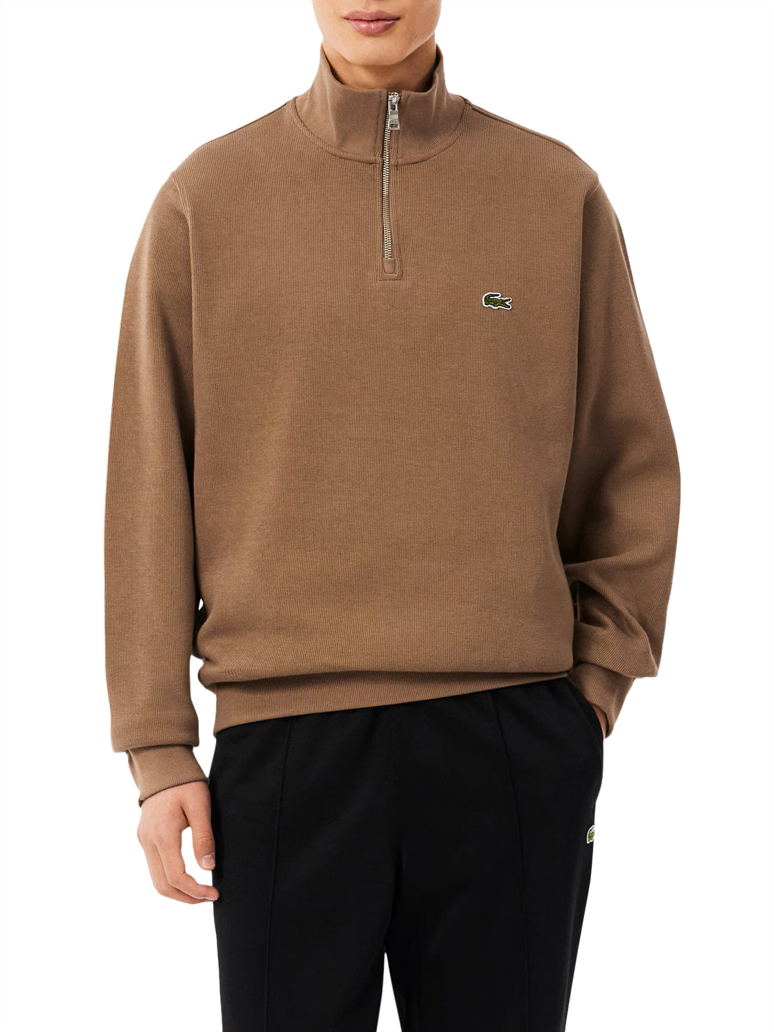 LACOSTE Lacoste Felpa Interlock A Collo Alto Con Zip - Marrone Marrone