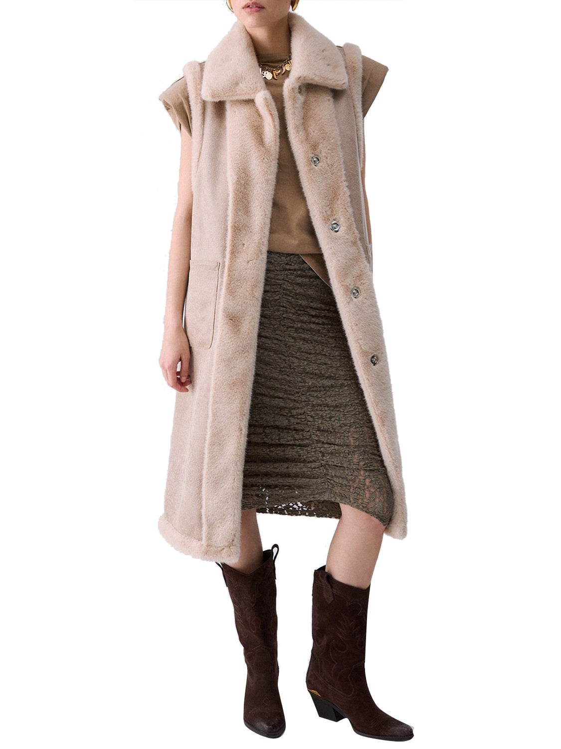 LIU JO SOFT1 Poncho GiletIn Montone Liu Jo - Burro BURRO