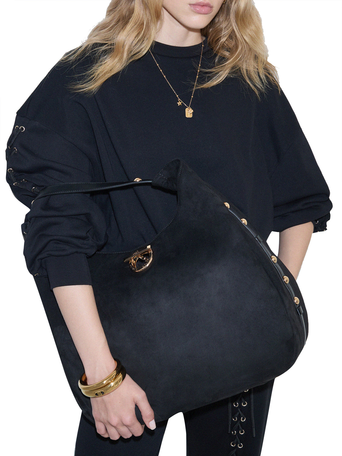LIUJO ACCESSORI1 Liu Jo Borsa A Mano Hobo Grande Con Borchie Nero BLACK