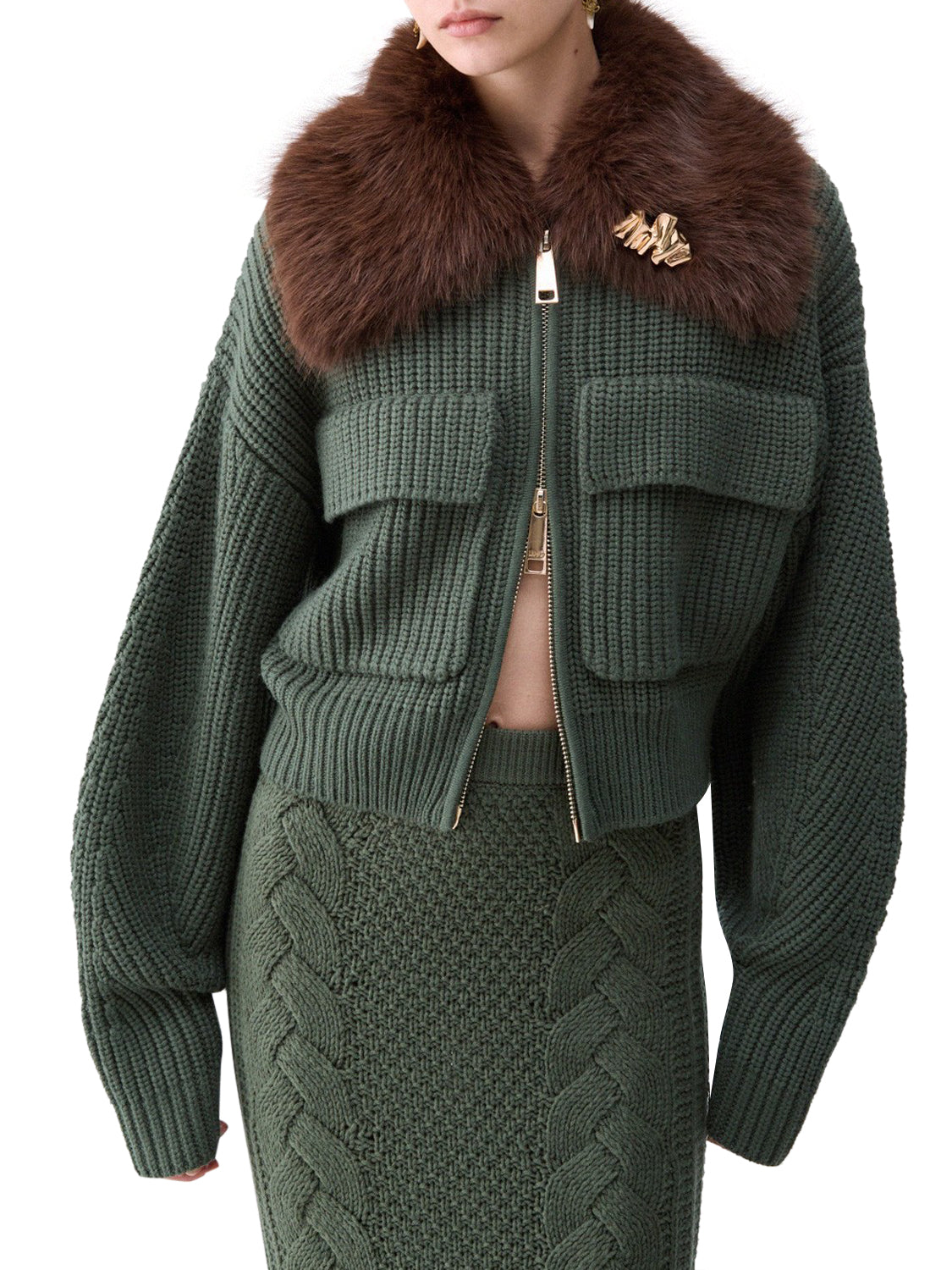 LIU.JO BLACK Cappotto In Lana Con Colletto Teddy Liu Jo - Verde Scuro Dark green