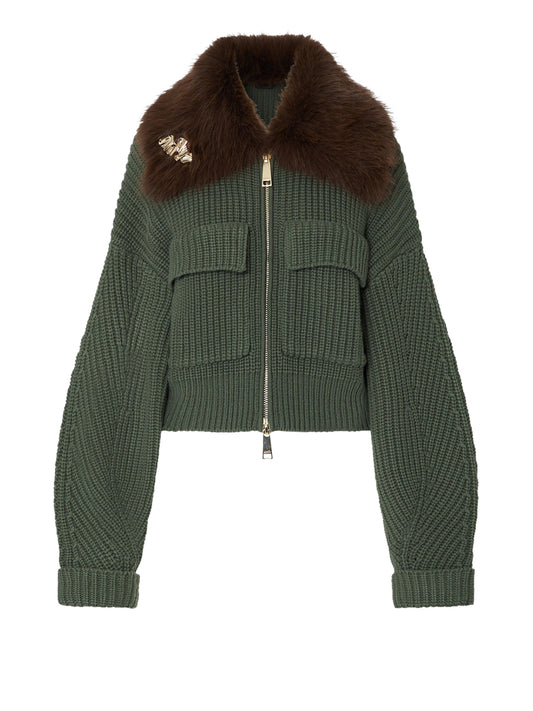 LIU.JO BLACK Cappotto In Lana Con Colletto Teddy Liu Jo - Verde Scuro Dark green