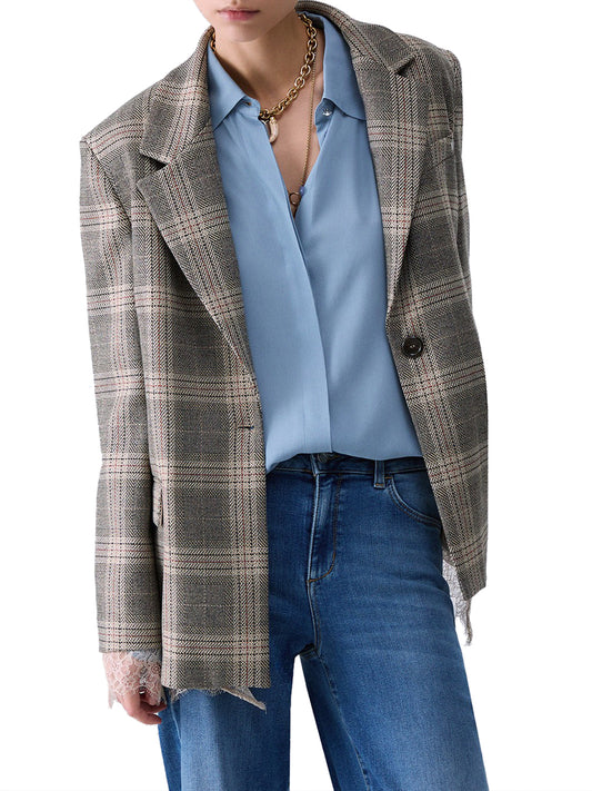 LIU.JO BLACK Liu Jo Blazer Check Con Dettagli In Pizzo Nero Sandy Big Check
