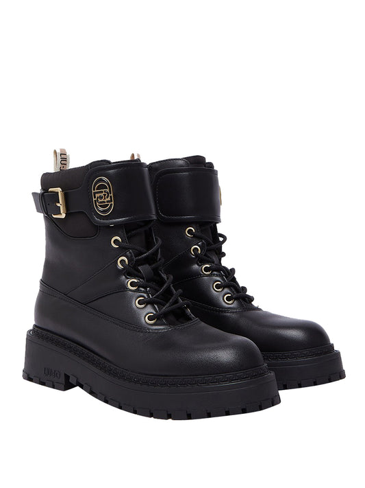 Liu Jo Anfibi In Pelle Con Inserti In Nylon E Fibbia Logata Liu Jo - Nero BLACK