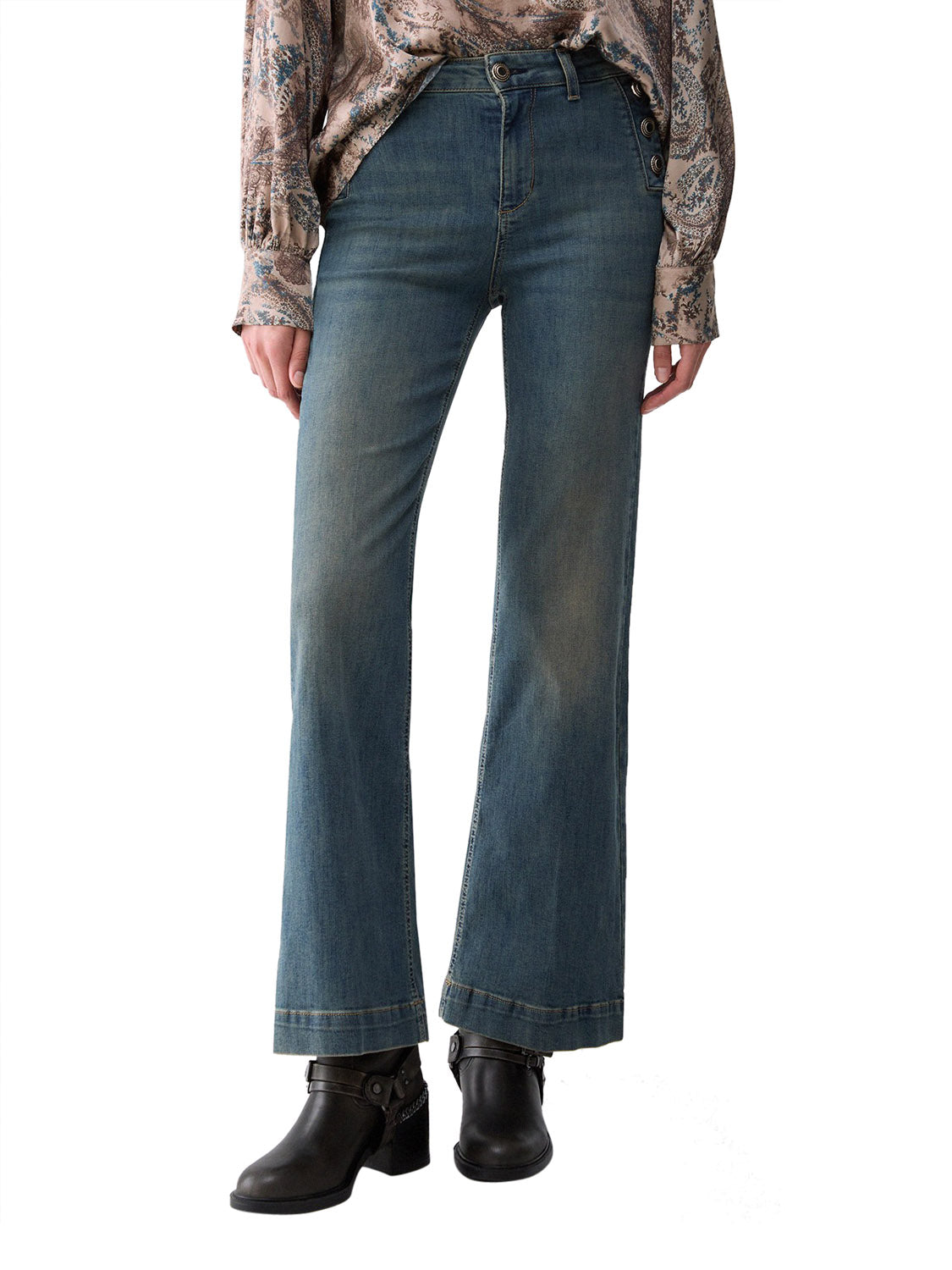 LIUJO DENIM Jeans Flare Con Bottoni Gioiello Liu Jo - Denim Den.Blue Dirty Jolie