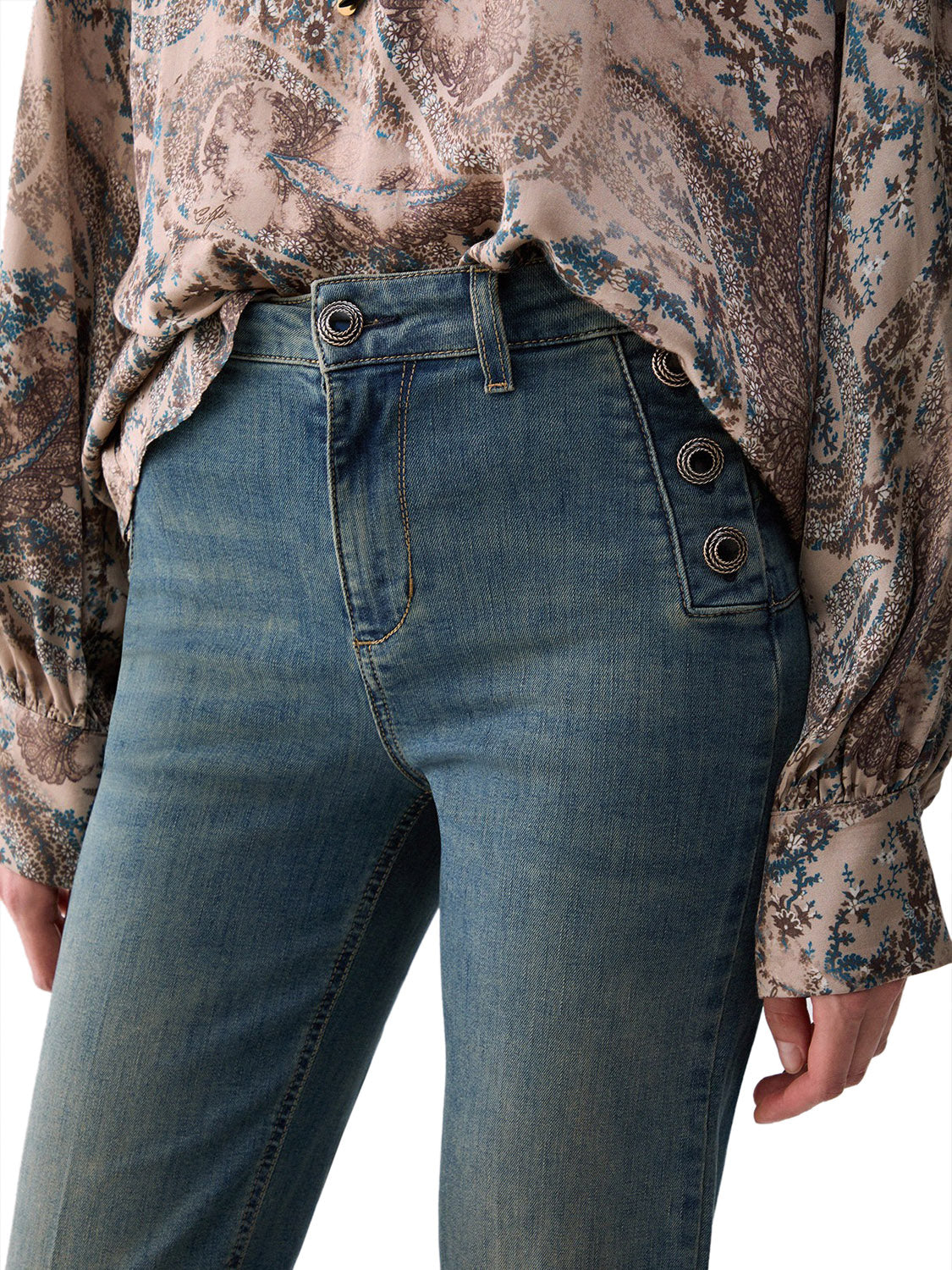 LIUJO DENIM Jeans Flare Con Bottoni Gioiello Liu Jo - Denim Den.Blue Dirty Jolie