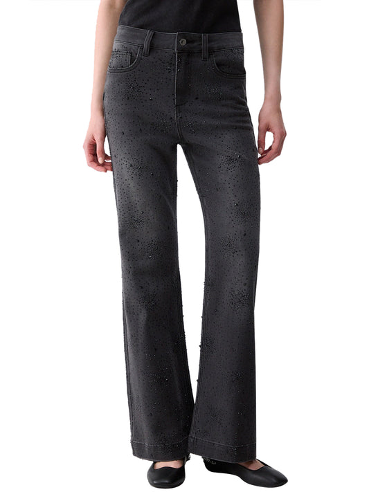 LIUJO DENIM Jeans Straight Con Strass Liu Jo - Denim Nero Den.Black Glam Wash