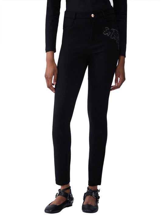LIUJO SPORT Pantaloni Skinny Con Ricamo Gioiello Liu Jo - Nero/Ramage Nero/Ramage