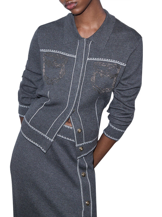 LIUJO SPORT Giacca In Maglia Con Perline Liu Jo - Grigio Acciaio Mel/Bco Lana
