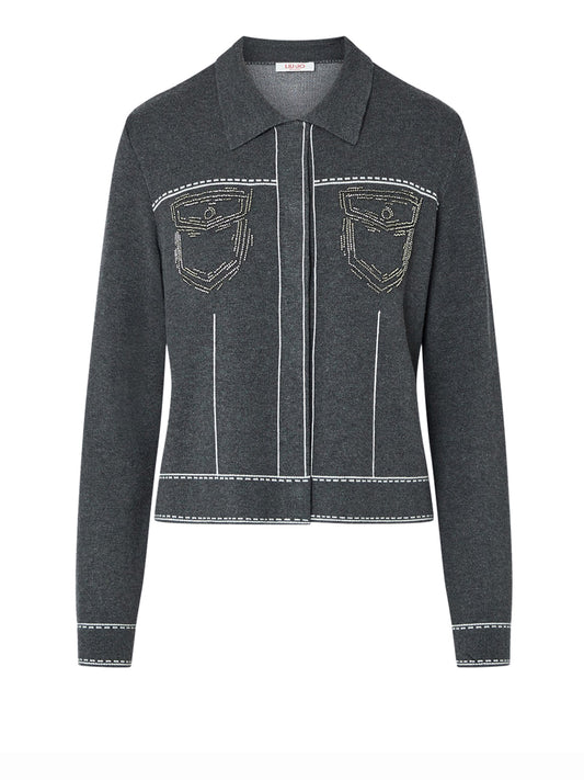 LIUJO SPORT Giacca In Maglia Con Perline Liu Jo - Grigio Acciaio Mel/Bco Lana