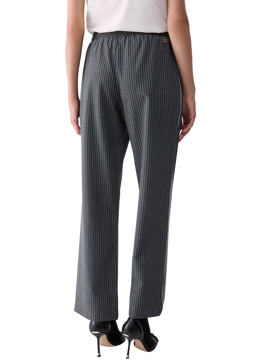 LIUJO SPORT Pantaloni Gessati Con Inserto In Pizzo Liu Jo - Grigio Acciaio Mel/Bco Lana