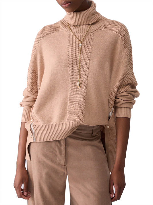 LIUJO SPORT Dolcevita In Misto Lana Con Bottoni Liu Jo Sport - Beige Teddy/Bianco Lana