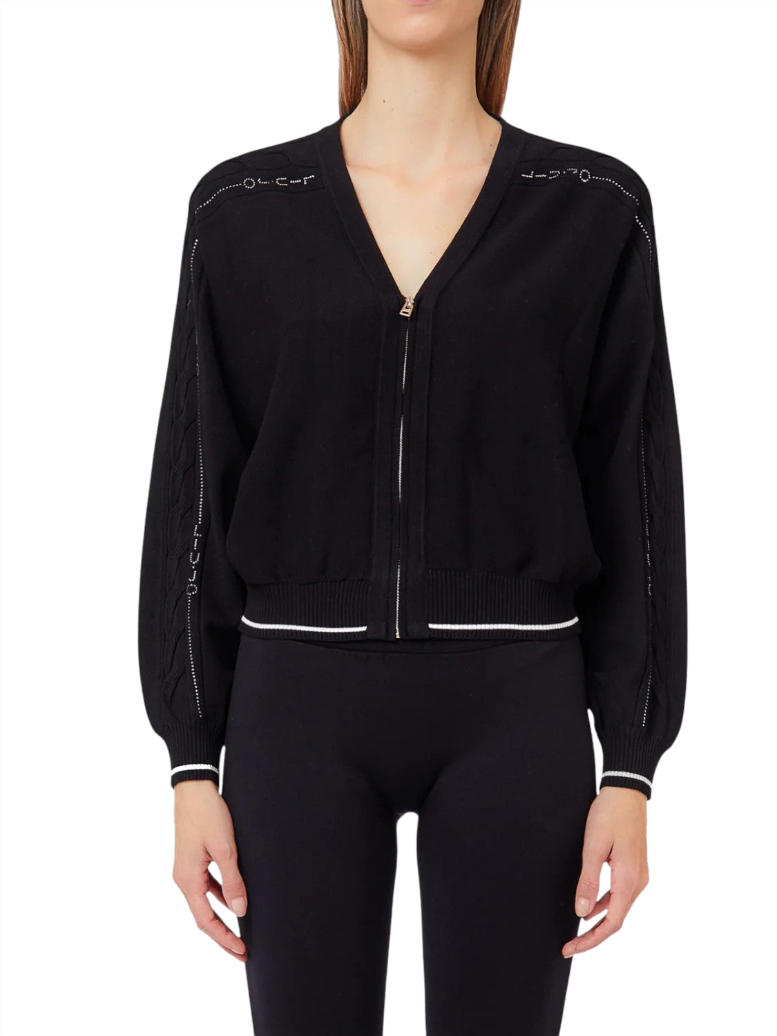 LIUJO SPORT Cardigan In Maglia Liu Jo Sport - Nero Nero/Bianco Lana