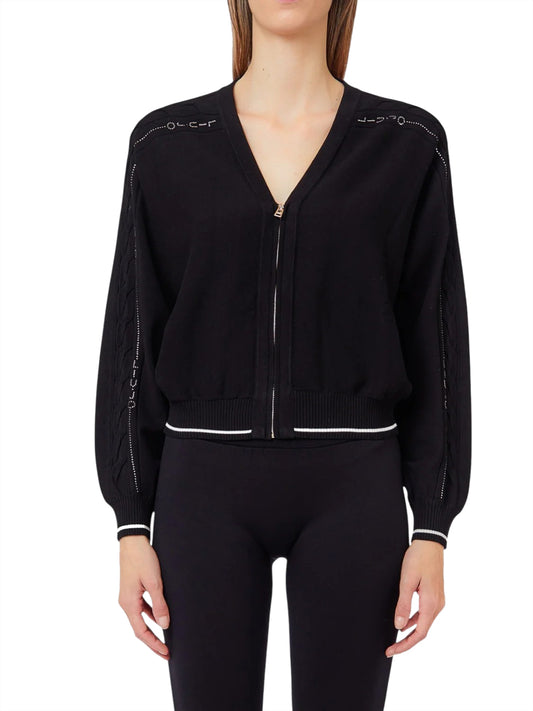 LIUJO SPORT Cardigan In Maglia Liu Jo Sport - Nero Nero/Bianco Lana