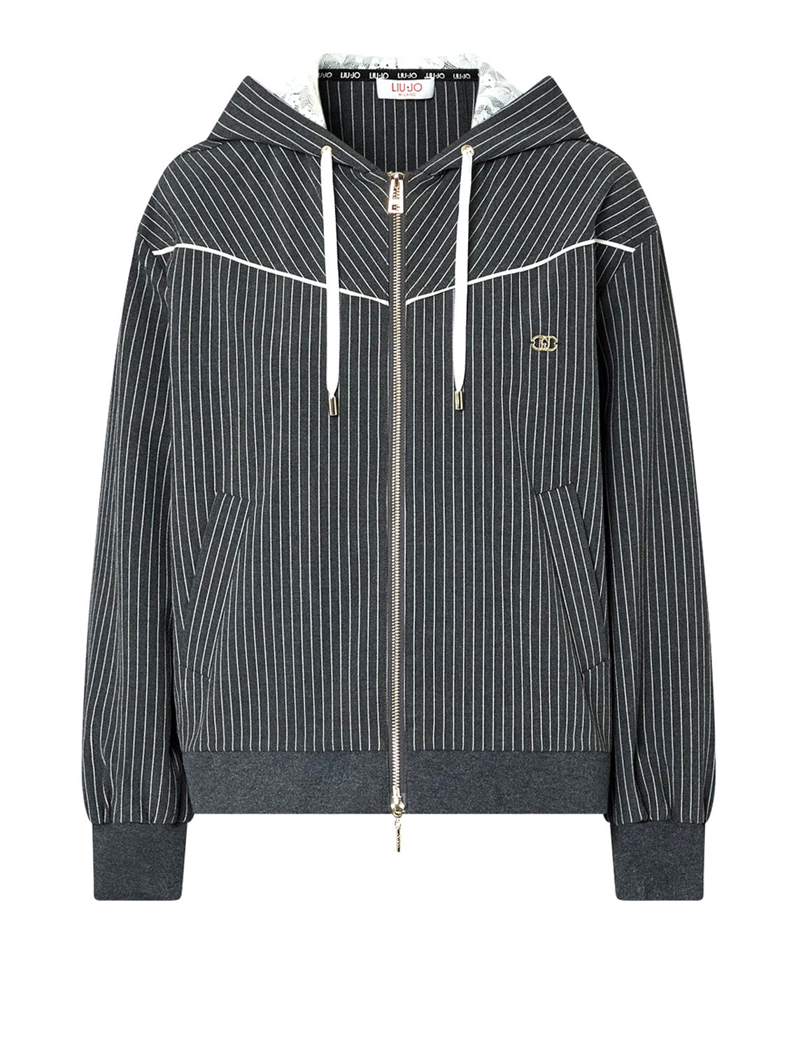 LIUJO SPORT Giacca Con Cappuccio In Pizzo Liu Jo Sport - Grigio Acciaio Mel/Bco Lana