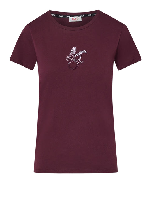 LIUJO SPORT Tshirt Con Logo E Strass Liu Jo Sport - Red Aubergine Red Aubergine/Lj