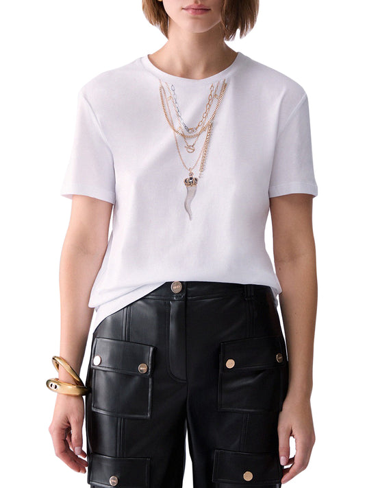 LIU.JO WHITE Liu Jo T-Shirt Stampa Bianco Bianco Liujo Chains
