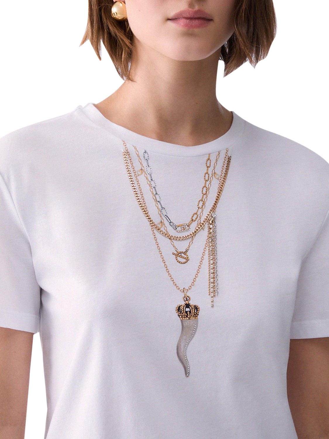 LIU.JO WHITE Liu Jo T-Shirt Stampa Bianco Bianco Liujo Chains