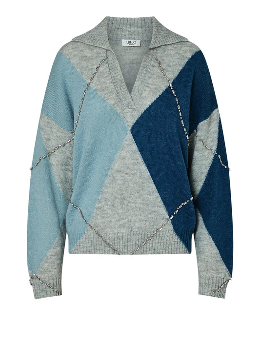 LIU.JO WHITE Maglia Argyle Con Ricami Gioiello Liu Jo - Blu Blue Ballantyne
