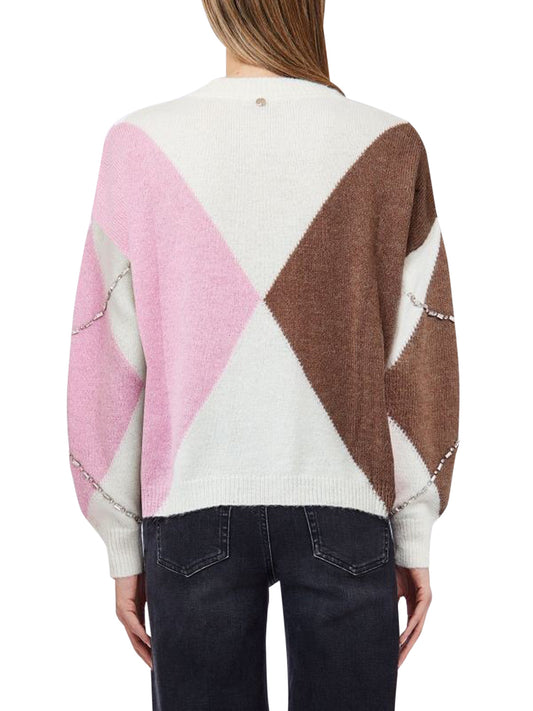 LIU.JO WHITE Maglia Argyle Con Ricami Gioiello Liu Jo - Rosa Pink Ballantyne