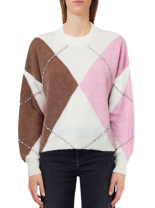 LIU.JO WHITE Maglia Argyle Con Ricami Gioiello Liu Jo - Rosa Pink Ballantyne