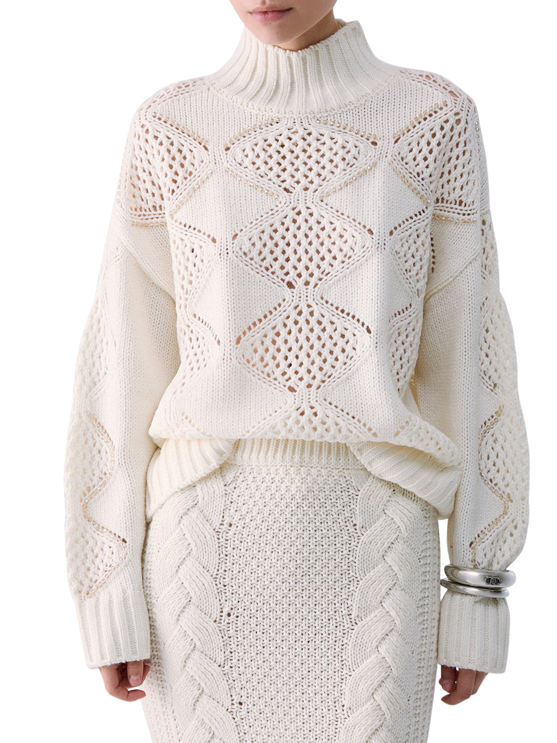 LIU.JO WHITE Lupetto Con Perline E Traforature Liu Jo - Bianco Bianco Lana