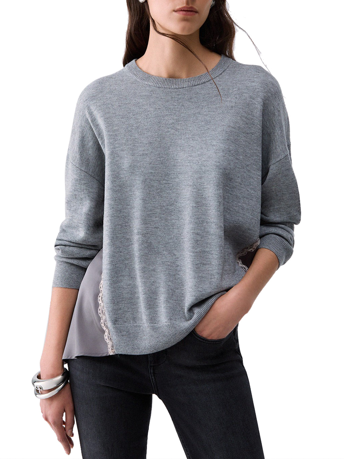 LIU.JO WHITE Liu Jo Maglia Con Inserti In Raso Grigio Grigio Md.Melange