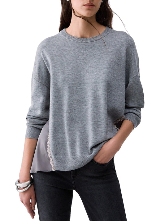 LIU.JO WHITE Liu Jo Maglia Con Inserti In Raso Grigio Grigio Md.Melange