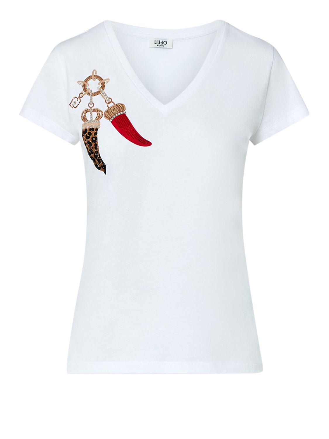 LIU.JO WHITE T-Shirt Liu Jo Scollo A V Bianco Bco Lj Horns Red&Spo