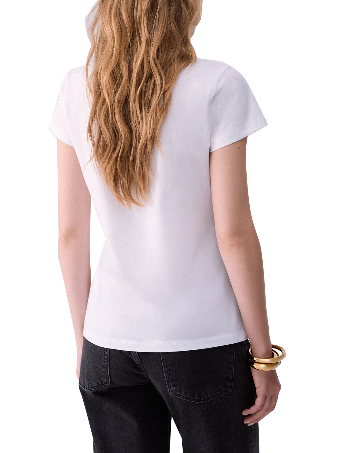 LIU.JO WHITE T-Shirt Liu Jo Scollo A V Bianco Bco Lj Horns Red&Spo