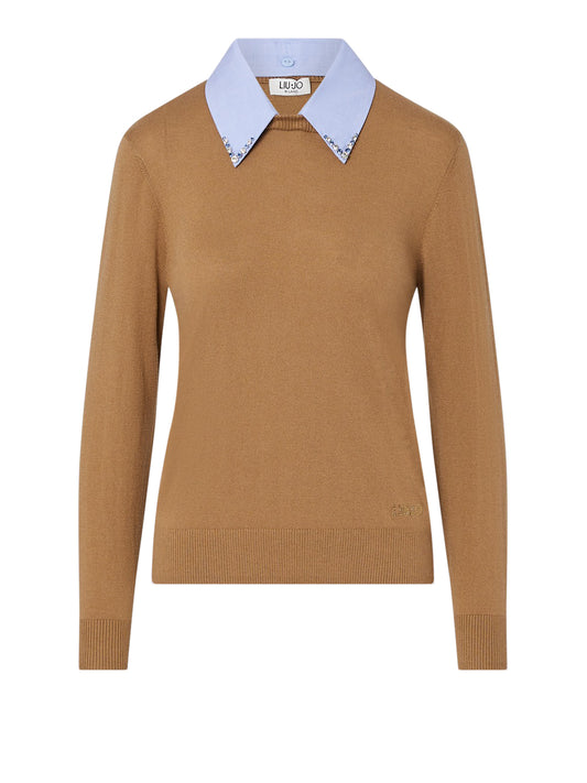 LIU.JO WHITE Maglia Con Dettaglio Popeline Liu Jo - Cocoa/Pop Dusk Cocoa Cr/Pop Dusk Bl