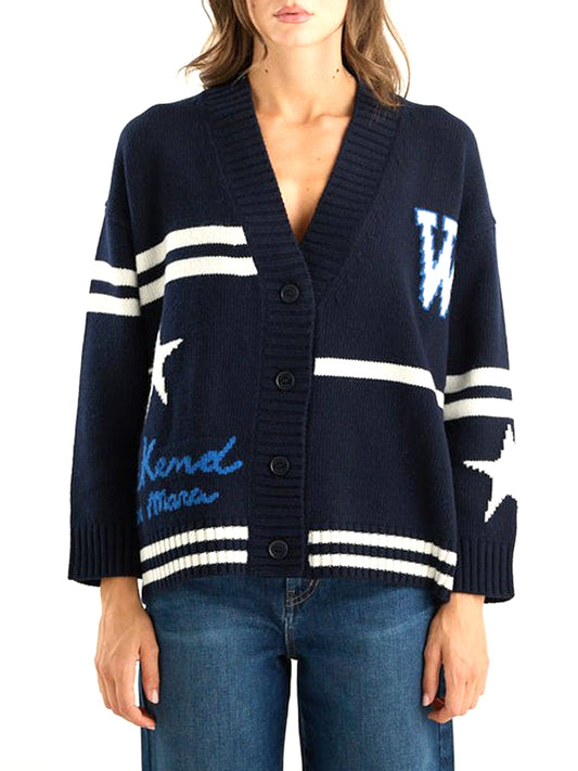 MAXMARA WEEKEND 2USCITA Cardigan Belgio In Lana Jacquard MaxMara Weekend - Blu Marino BLU MARINO
