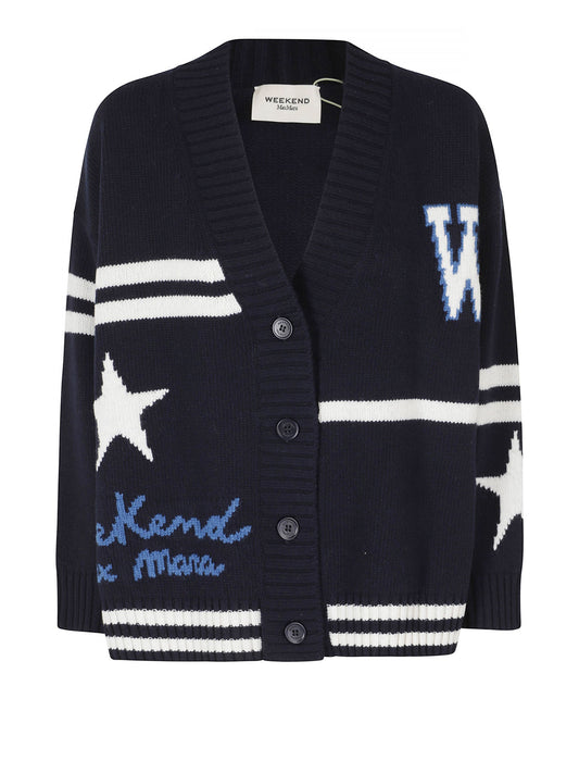 MAXMARA WEEKEND 2USCITA Cardigan Belgio In Lana Jacquard MaxMara Weekend - Blu Marino BLU MARINO